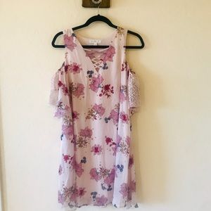 NWOT blush pink peek a boo shoulder dress